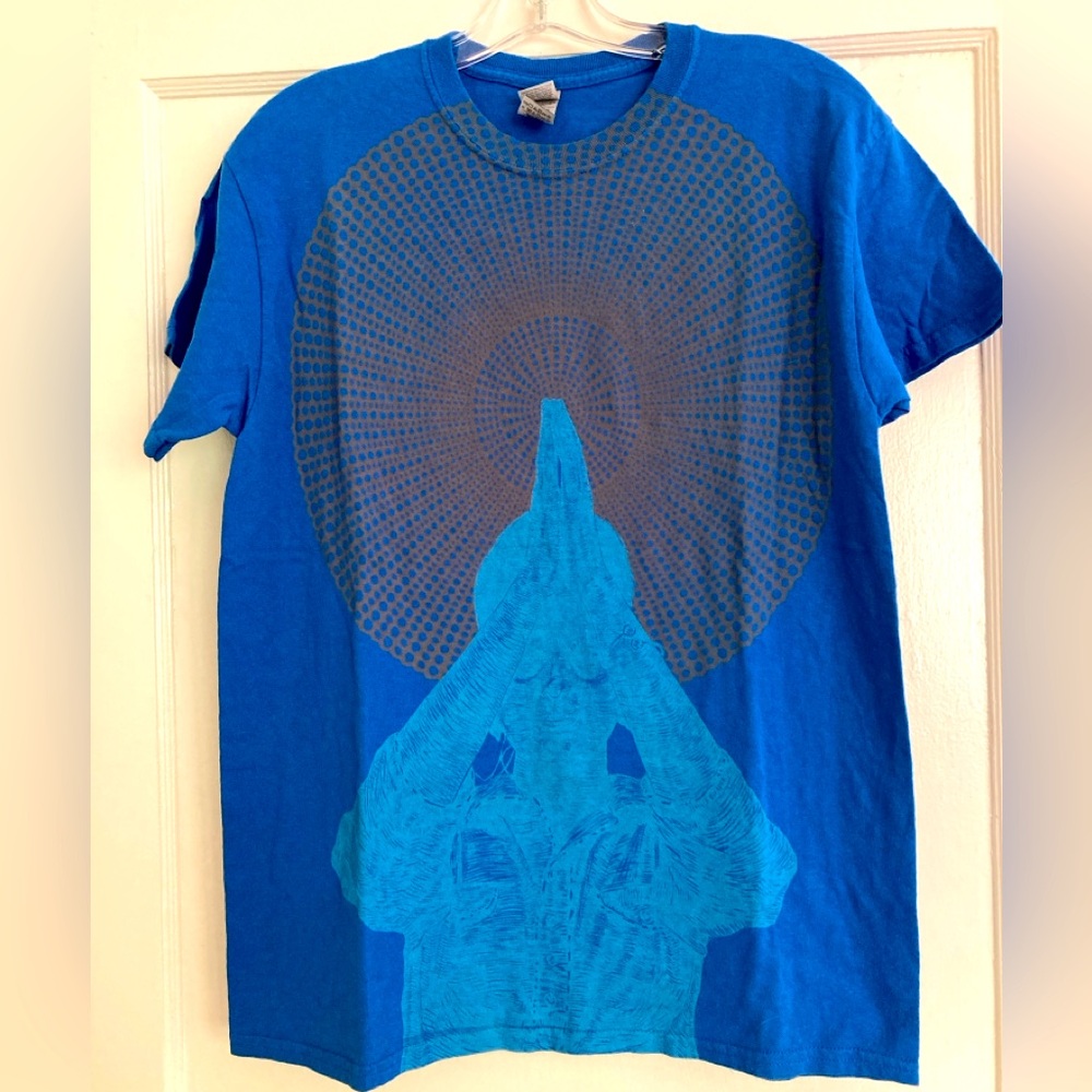 Blue Hand-printed Namaste T-Shirt M Unisex